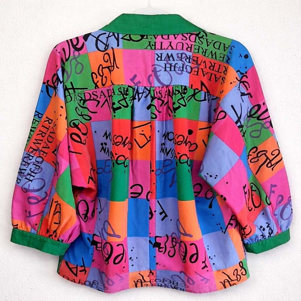 Jodifl Oversized Colorblock Graffiti Blouse M Bold Button Down Statement Top - Picture 2 of 13